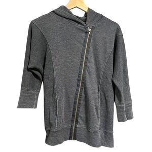 Sporty 3/4 Sleeve Heathered Navy Blue Asymmetrical Zipper Hoodie – Everlast, S